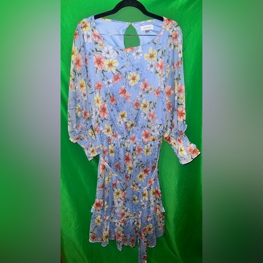 Calvin Klein Floral Blue Dress size 14W - Picture 3 of 9